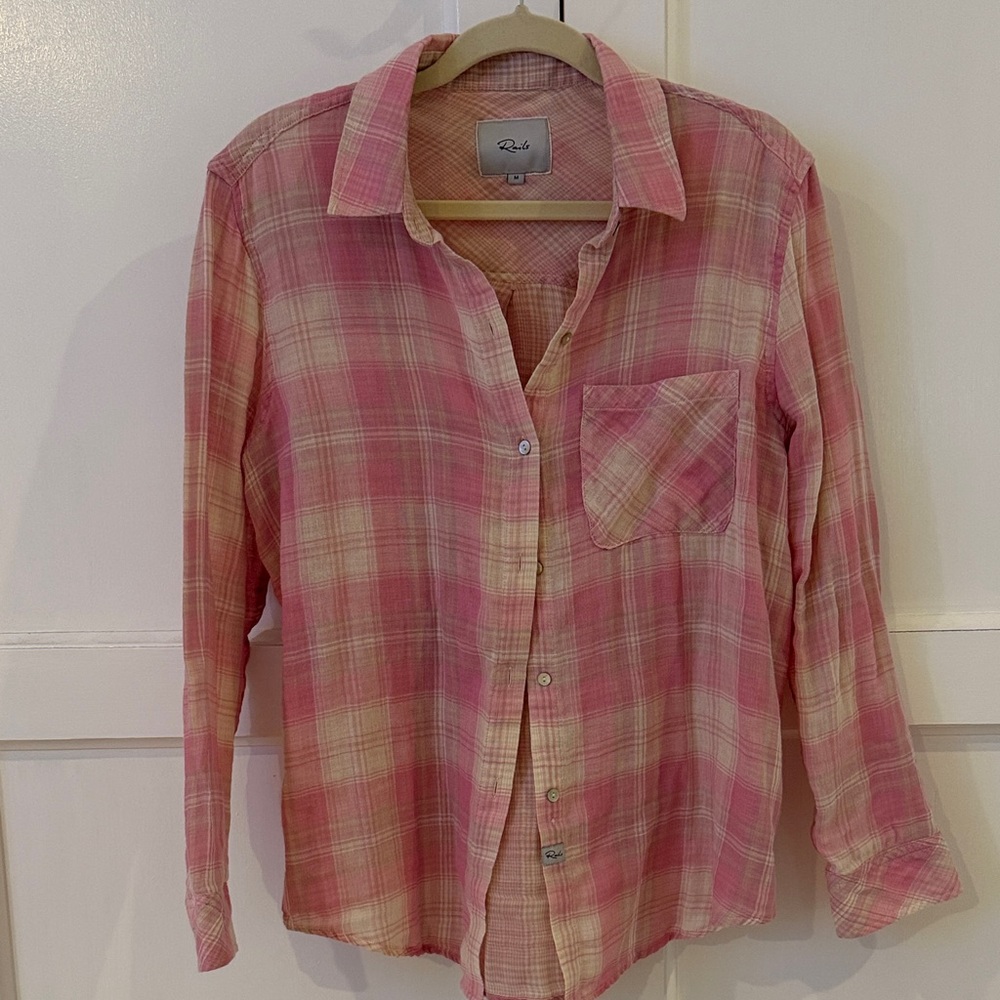 Rails rose sand ivory cotton Plaid Shirt size M